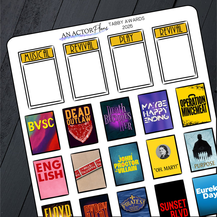 Tabby Awards 2025 // Best Musical & Play // Tracker // Sticker Sheet