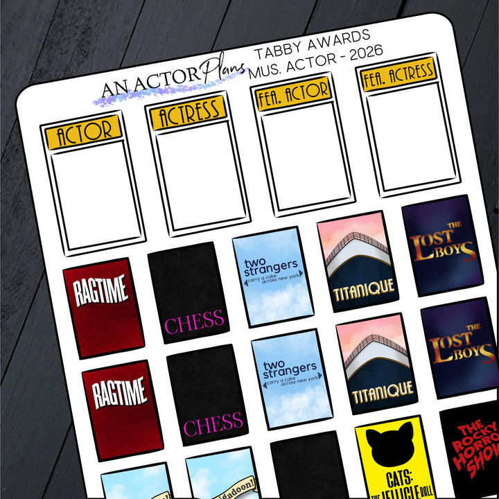 Tabby Awards 2026 // Actor & Actress // Tracker // Sticker Sheet