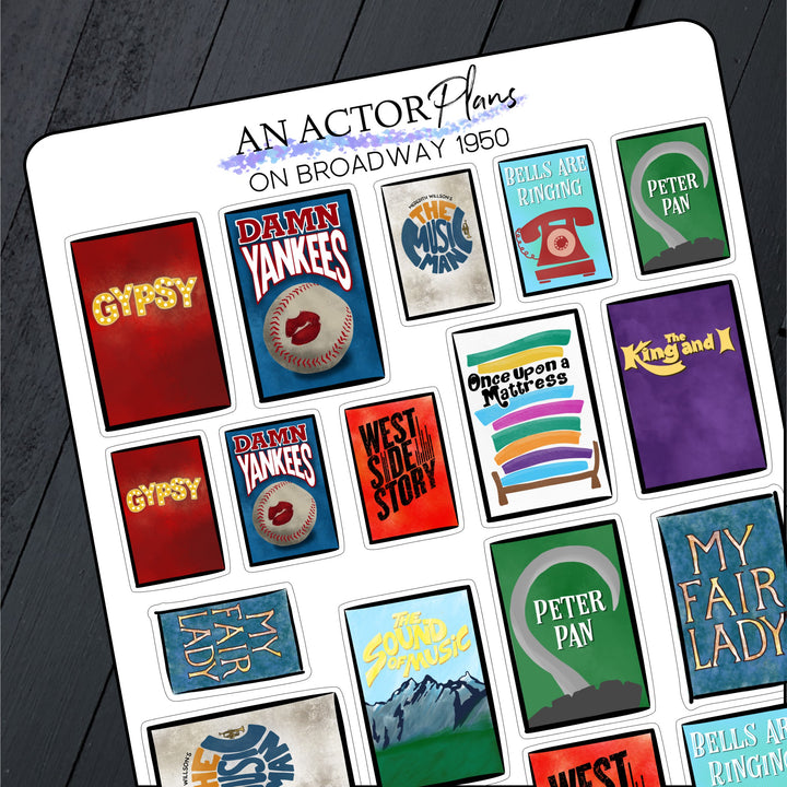On Broadway 1950s // Posters // Sticker Sheet